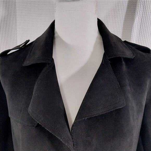 NWOT! TAHARI! RICH BLACK FAUX SUEDE ZIP POCKET, EPAULETTE SHOULDER JACKET! SZ S - Picture 6 of 12